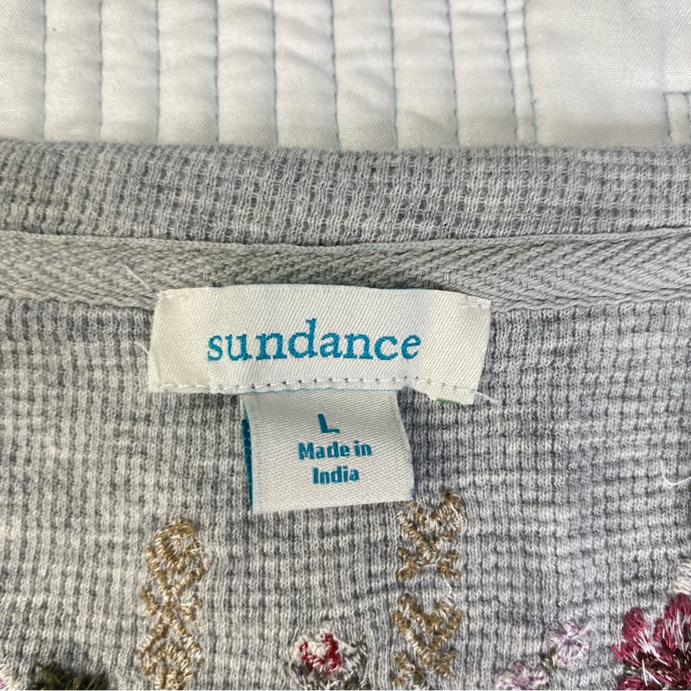 Sundance Fayette Floral Henley Womens Gray Sz L Embroidered Waffle Knit Shirt - Picture 5 of 12